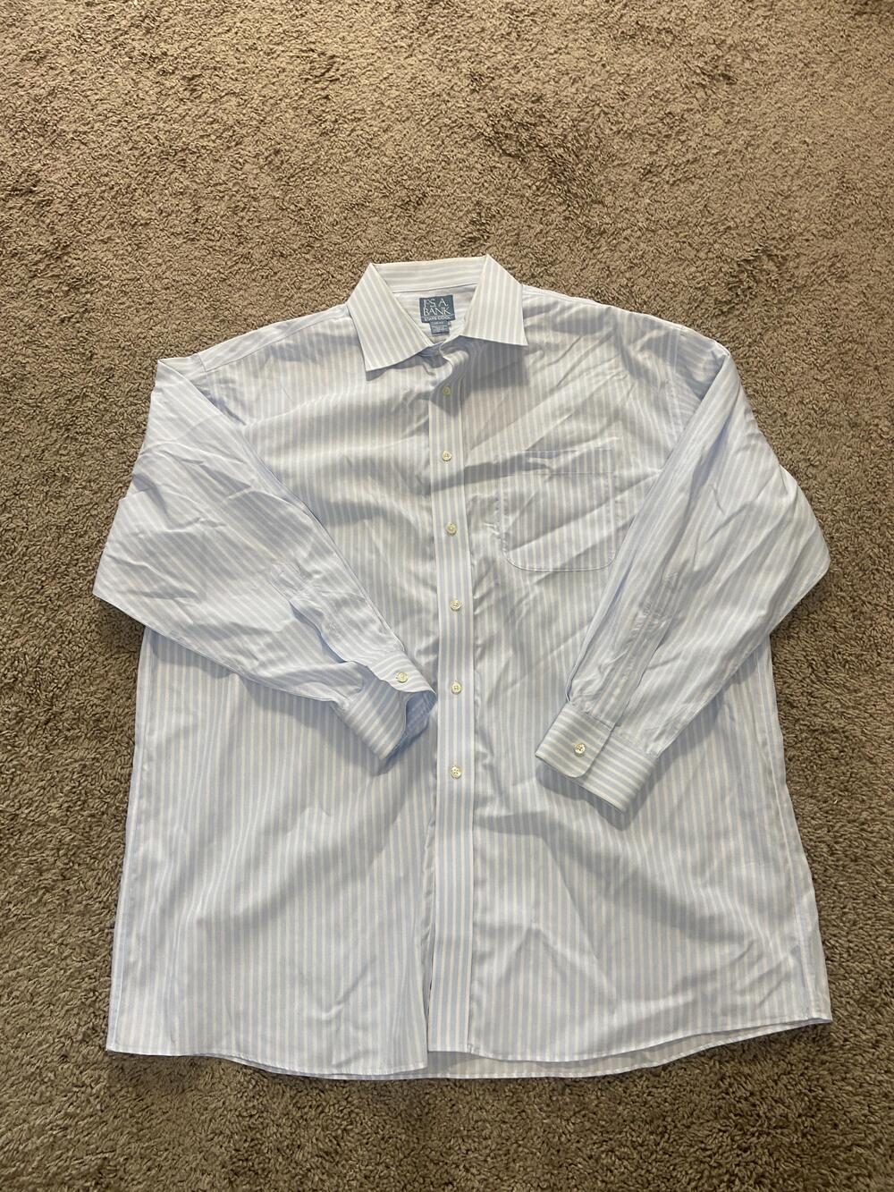 Jos. A. Bank Shirt Mens 17 32/33 Blue Stripe Dress Stays Cool Cotton Long Sleeve